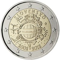 Slovakia 2012 2e 10 years of the euro Currency