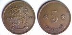 Finland 5 penni 1938 (used) ID# 6423