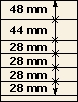 48 mm | 44 mm | 28 mm | 28 mm | 28 mm | 28 mm | T-Blank lehti