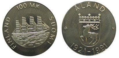 Suomi 1991 Ahvenanmaan itsehallinto 70 vuotta 100 mk