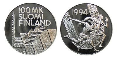 Suomi 1994 Yleisurheilun EM-kisat 100 mk Proof