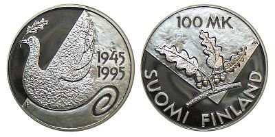 Finland 1995 50th anniversary of the UN 100 mk Proof