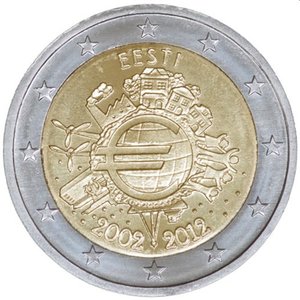 Eesti Viro 2012 2e Euro 10 vuotta rahana