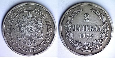 Suomi 2 markkaa mk 1872 (käytetty) ID# 6394