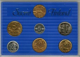 Finland 1990 (1.1.) markka coin year set I 5p - 5mk UNC