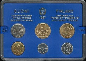 Suomi 1987 N markka rahasarja 5p - 5mk UNC