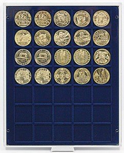 Coin Storage Box 36 x 36 mm square compartments, blue/grey