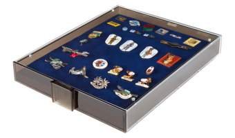 Collection box for pins and medals. d.blue/smoked glass