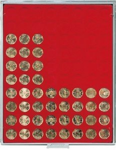Rahalaatikko 22,25 mm (20 euro cent) pyöreät lokerot, pun/harmaa