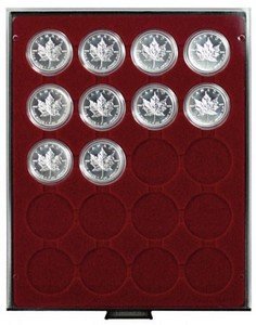 Coin Storage Box 46mm (for coin capsules), dark red/smoked glass