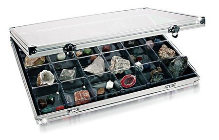 ALU collection showcase with 24 compartments 68 x 58 mm