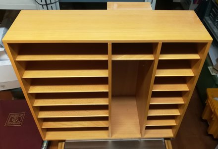 The bank\'s old form locker, wood